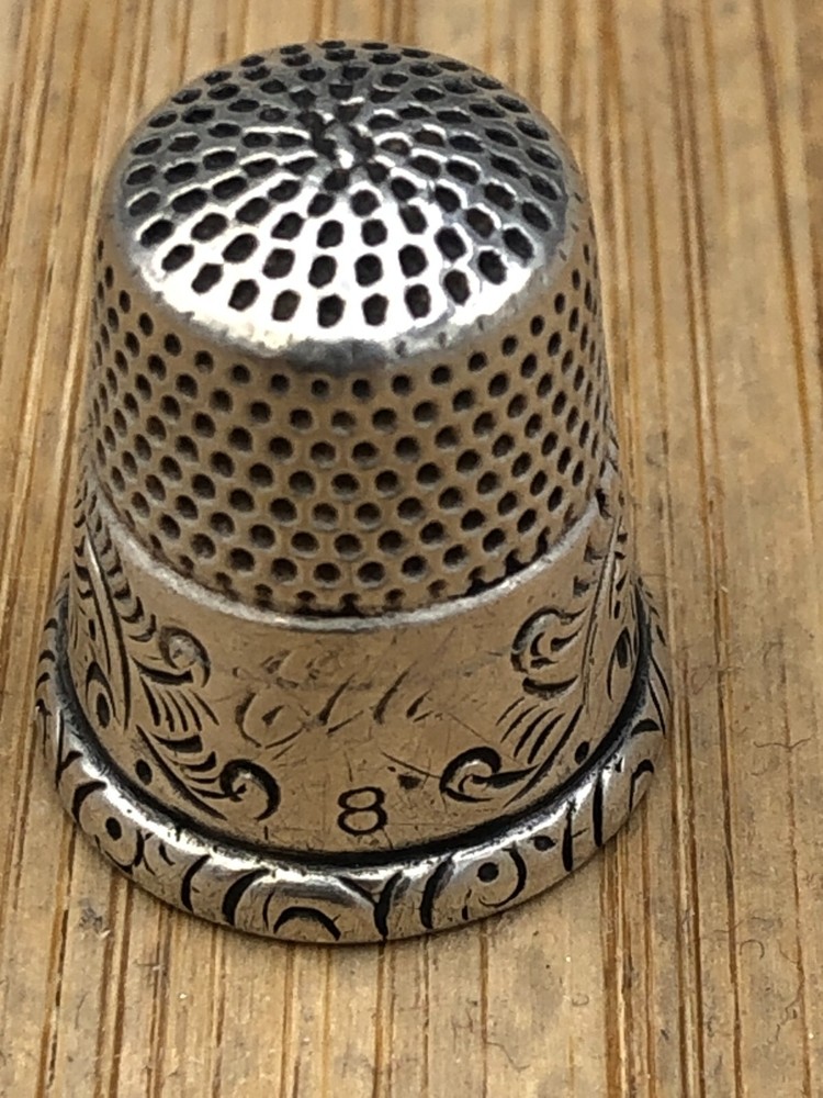 Vintage Sterling Silver Thimble, size 8,  inscribed Etta