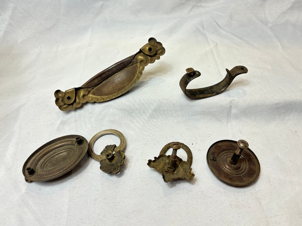 Vtg Cabinet Hardware LOT Brass Mixed Drop Bail Chippendale Backplate Cup Pulls