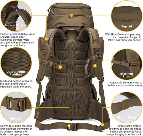 Mardingtop 60L Military Internal Frame Backpack for Khaki