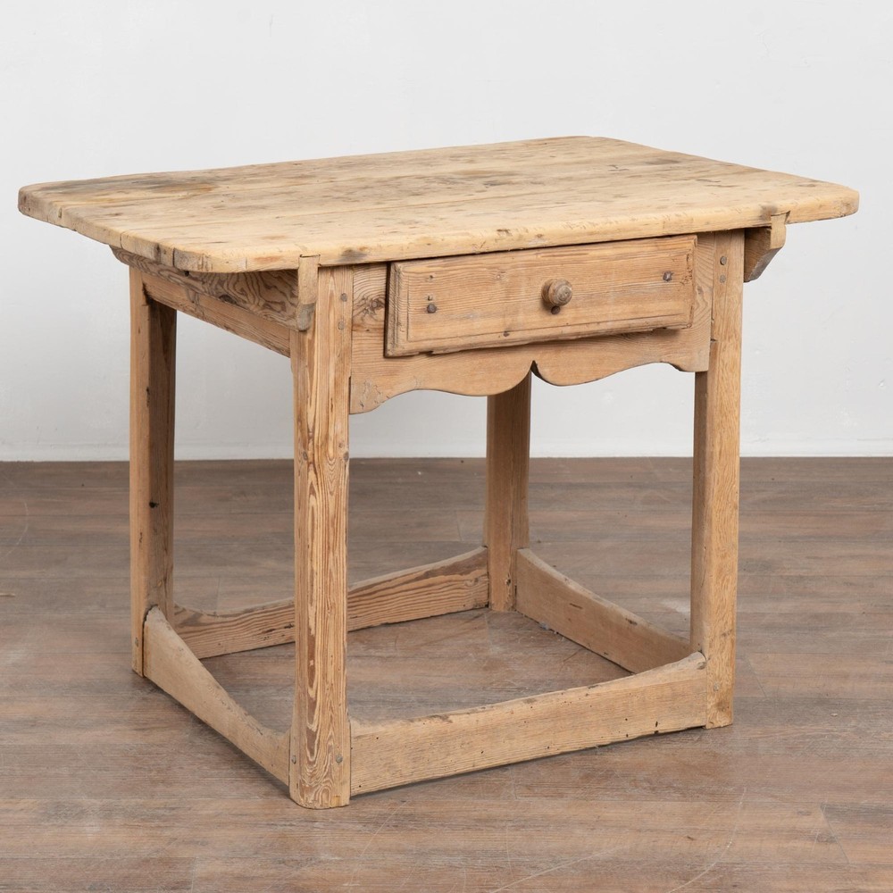 19th Century Rustic Pine Side Table with Single Drawer