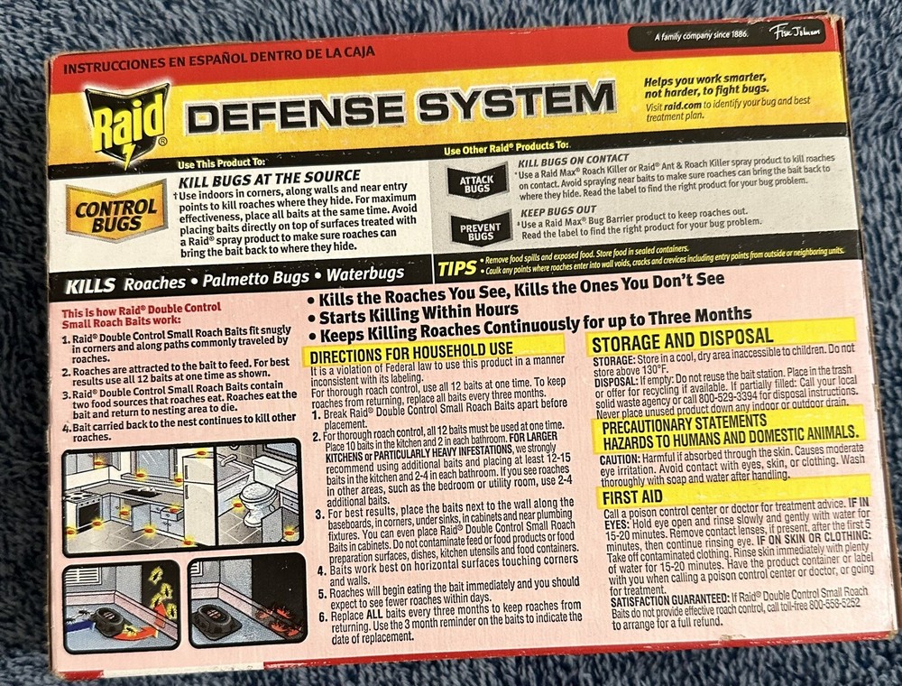 1 Raid DOUBLE CONTROL SMALL ROACH BAITS 12 ct Child Resistant Defense System