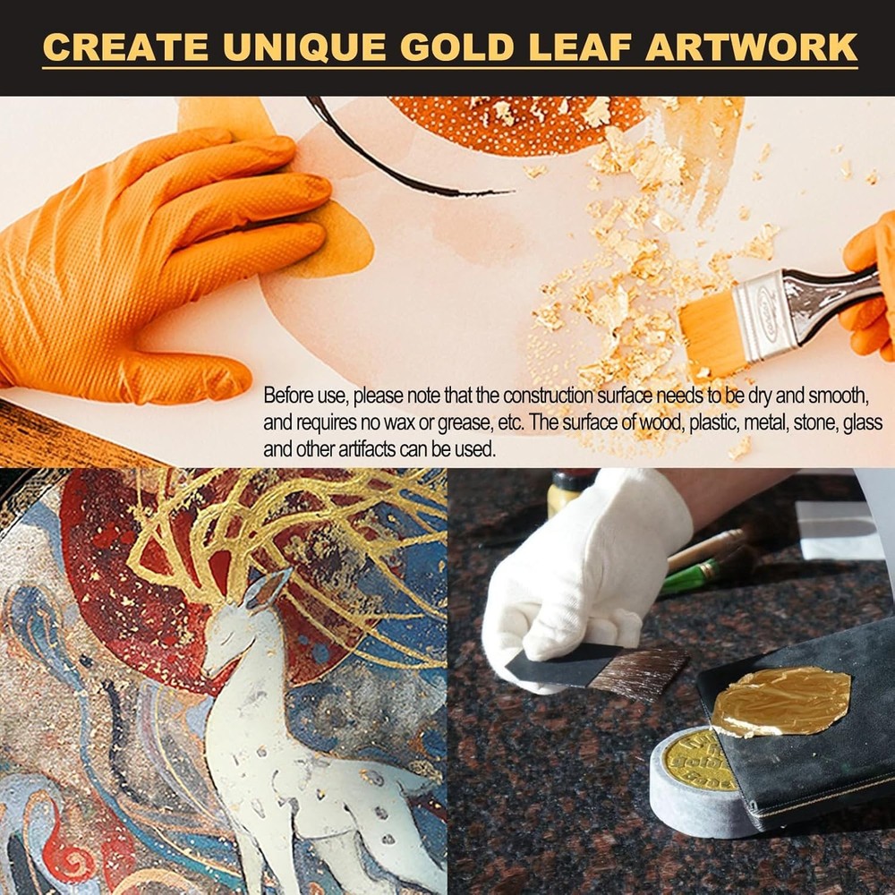 Water-Based Gold Leaf Gilding Adhesive Set with 100 Sheets & Brushes Included