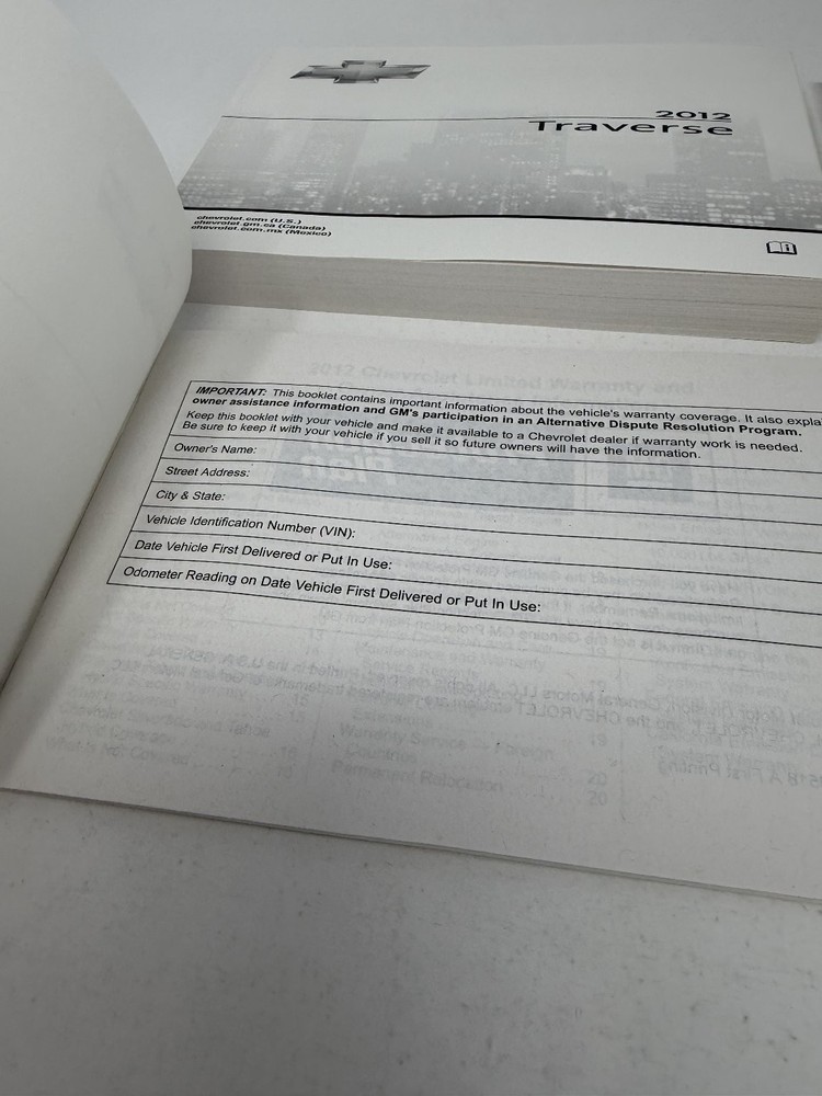 2012 Chevrolet Traverse Owners Manual OEM Complete Set