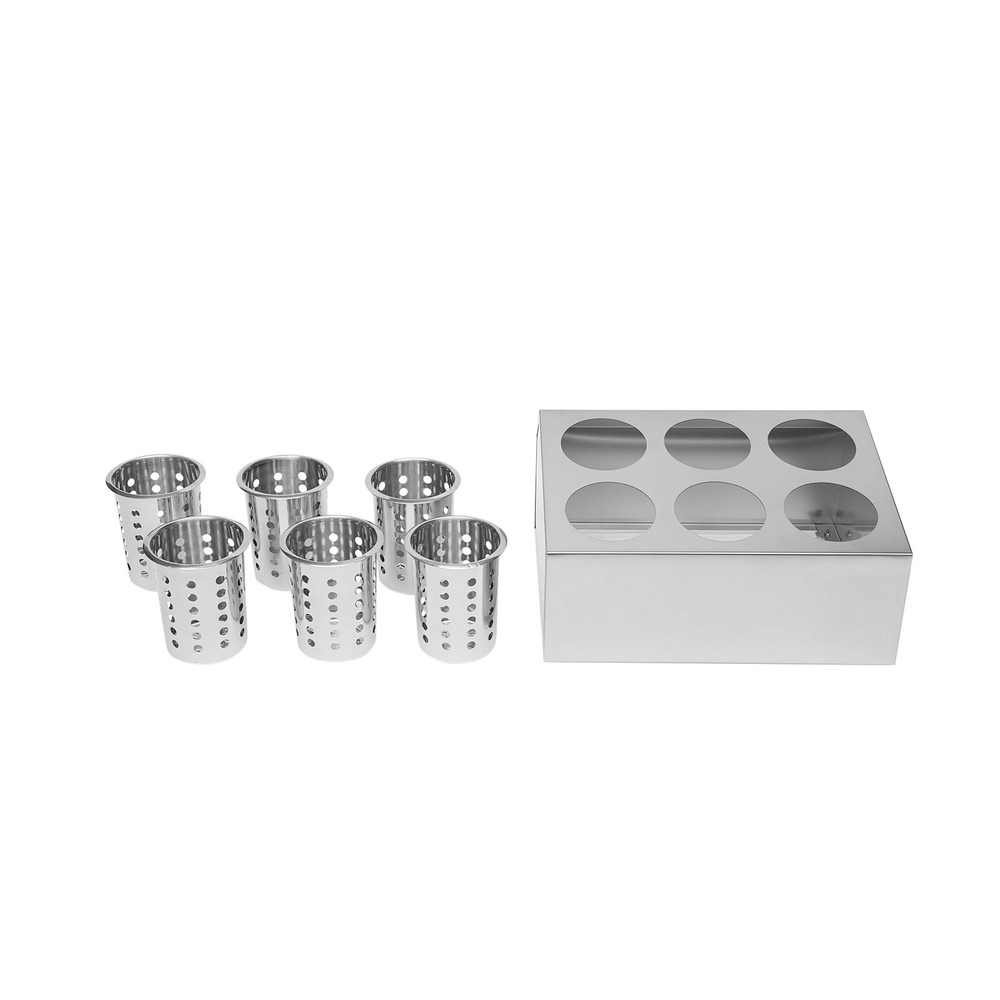 6-Grids Flatware Cylinder Holder Kitchen Utensils Storage Organizer Stainless