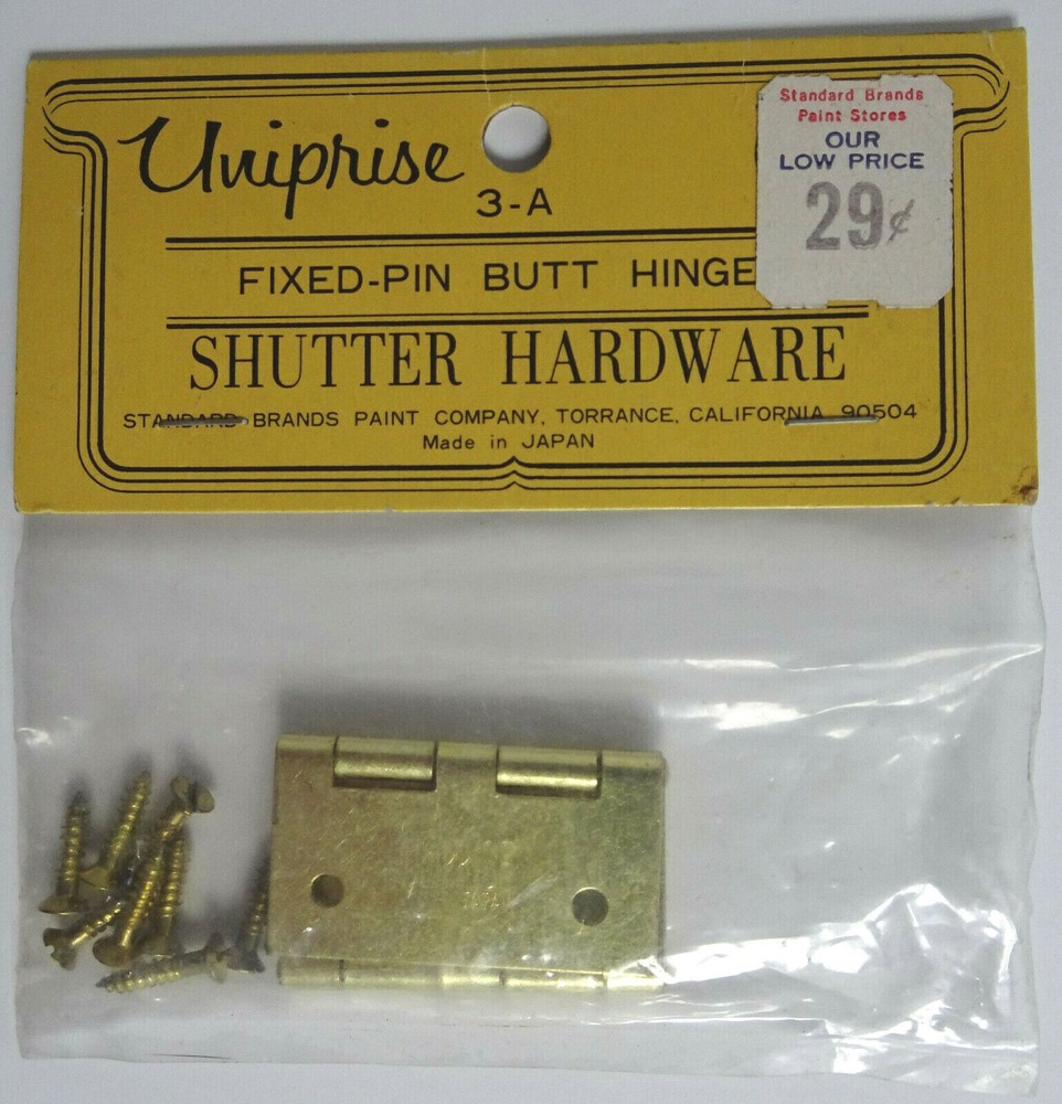 Uniprise Fixed Pin Butt Hinge Shutter Hardware No. 3A 2 Pairs NOS