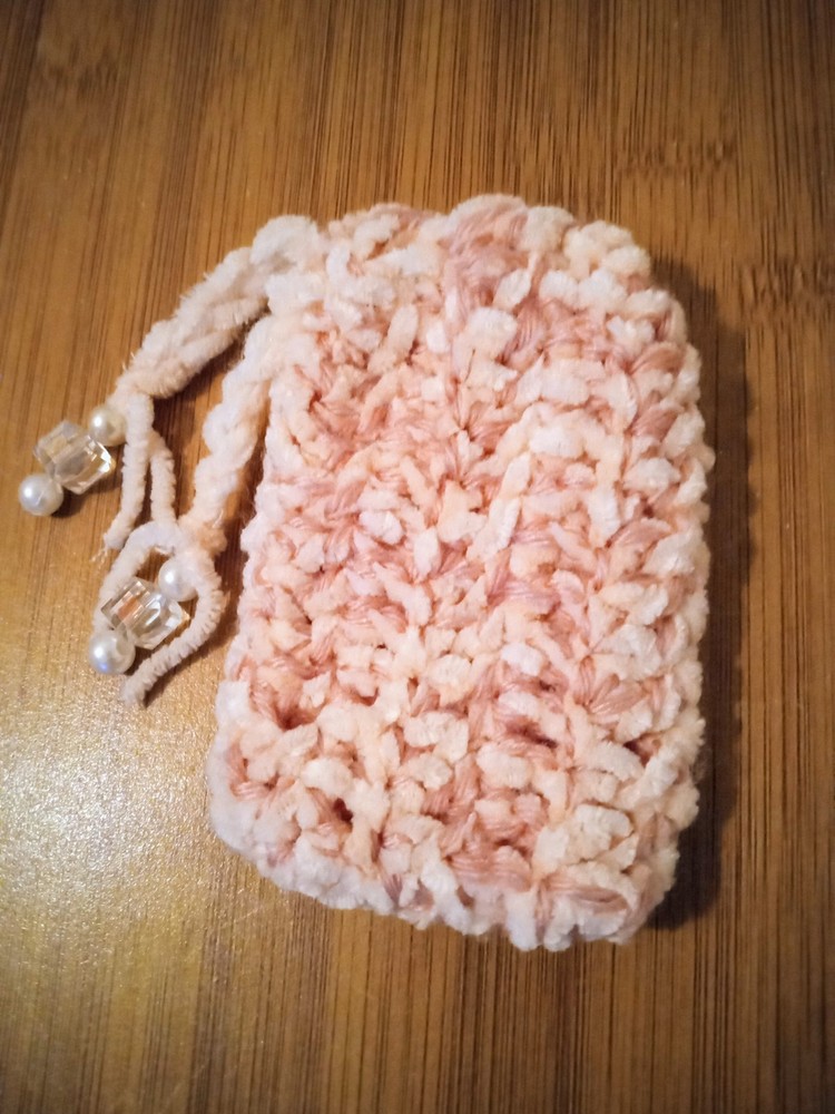 Handmade Crochet Drawstring  Pouch with Beads