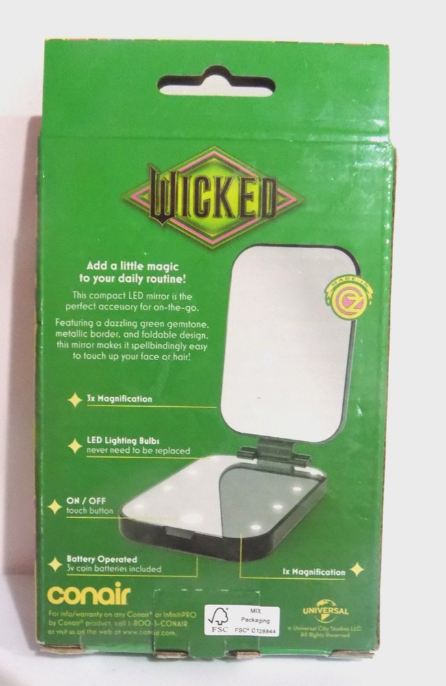 Conair 3x magnification LED light-up Wicked Elphaba Handheld compact fold Mirror