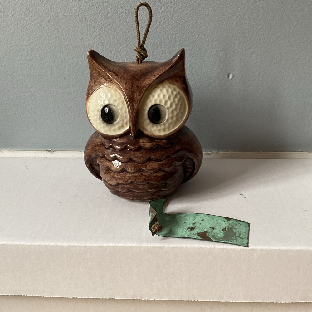 Brown Glazed Ceramic Owl Wind Chime Outdoor Nature