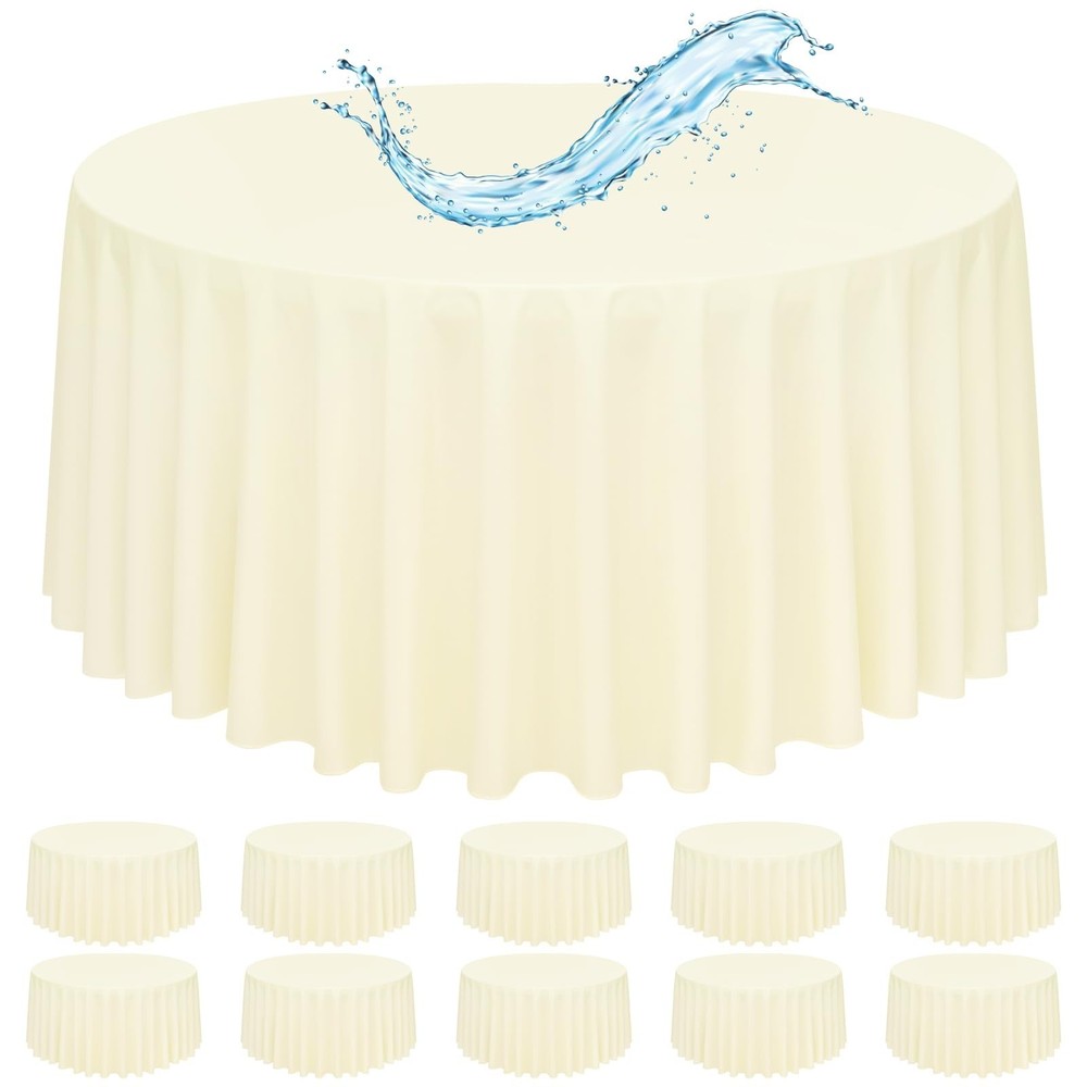 10 Pack Beige Round Tablecloth 90 Inch, Waterproof Polyester Table Cloth for ...