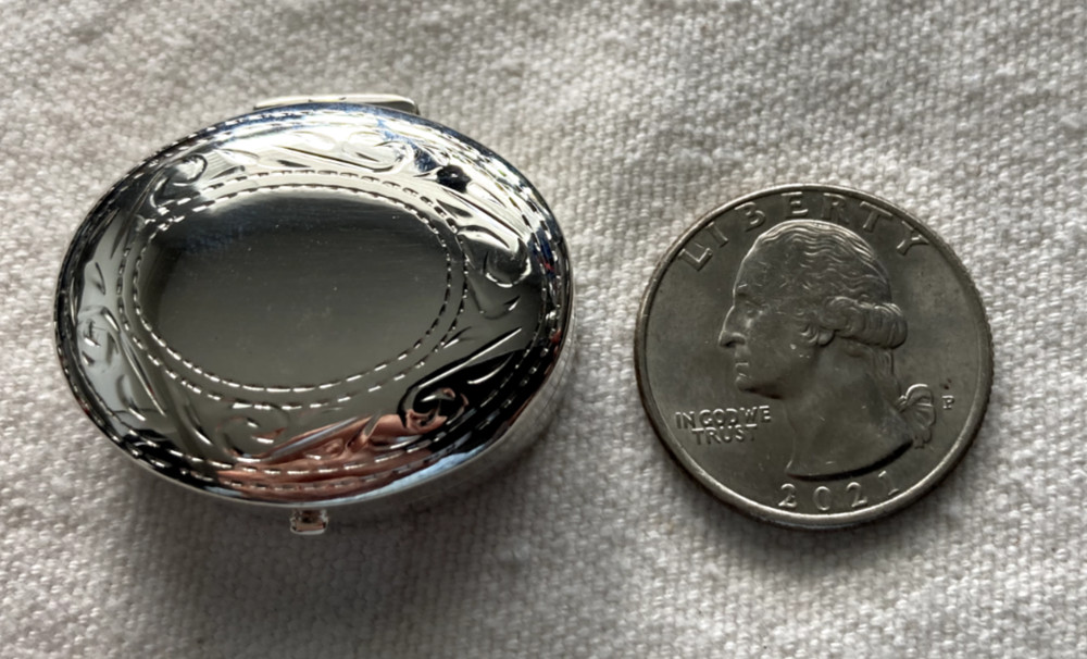 Sterling silver vintage etched oval pill box