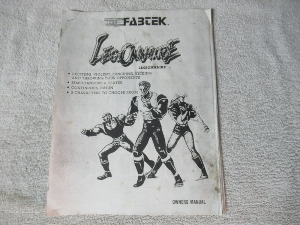 LEGIONAIRE  FABTEK  arcade video game manual