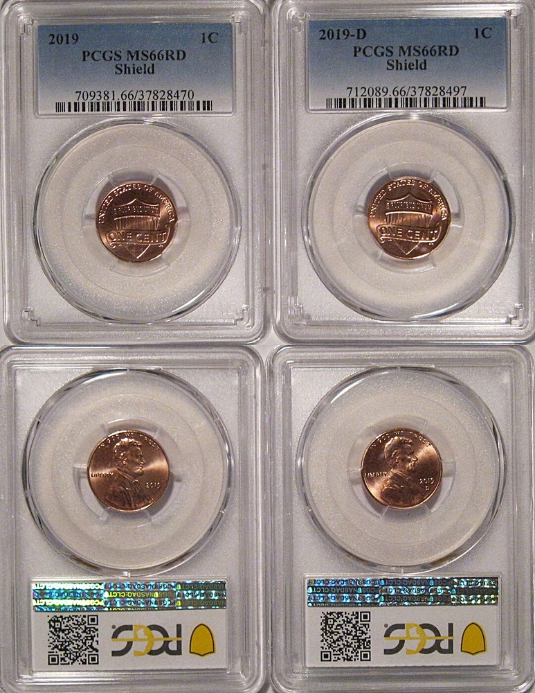 2019 P & D Lincoln SHIELD Cent 2 Coin Set 1c PCGS MS66RD