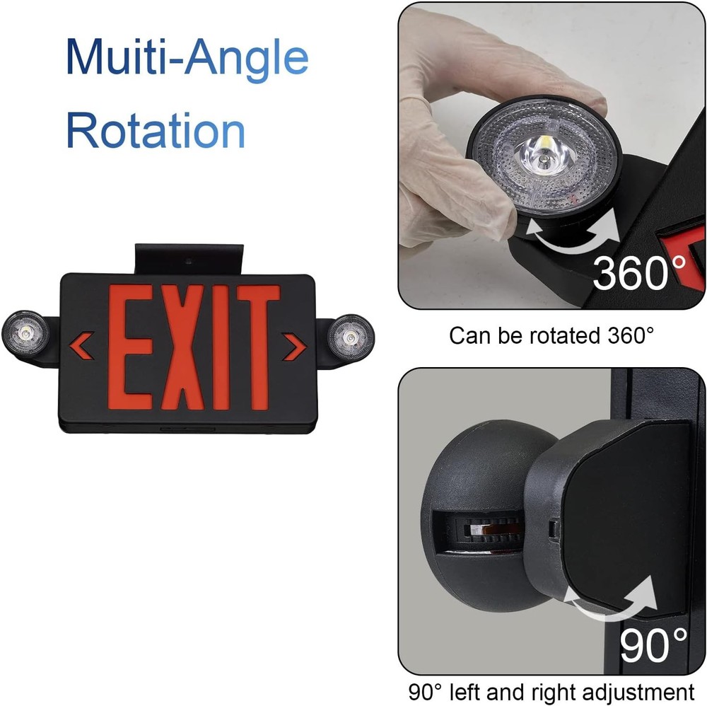 Black Exit Sign with Emergency Lights, LED Emergency Exit Light with Battery Bac