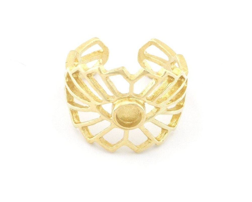 Sun Ethnic Ring Blank Base Adjustable Raw,Antique silver,Shiny silver-gold 4751