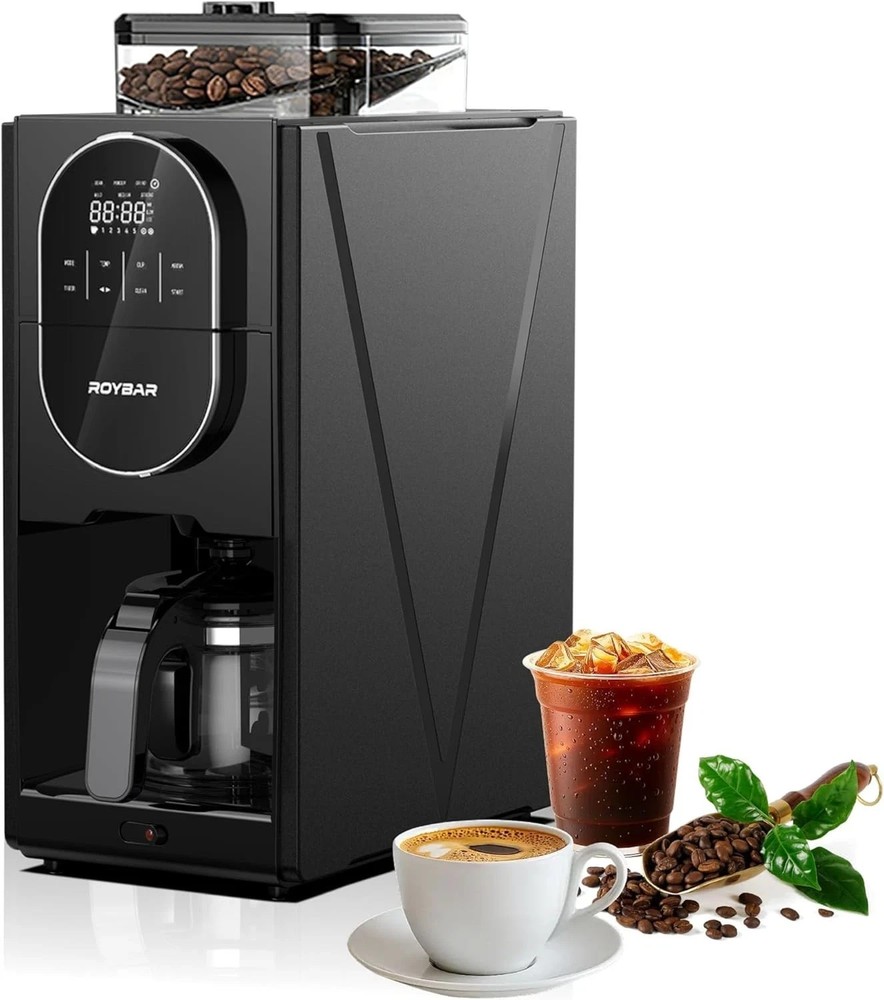 Coffee Maker with Grinder, Programmable Hot and Cold Coffee Maker with 22 oz Gla