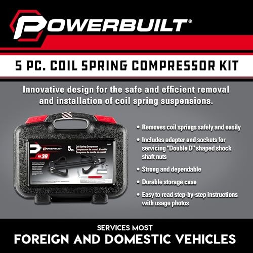 Coil Spring Compressor Tool Kit, 5 Piece, Straight or Curved Coil 2 Piece
