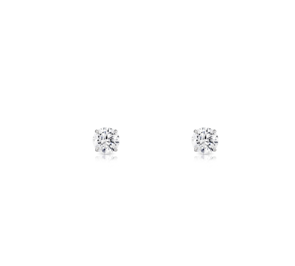 14K Solid Yellow/White Gold Round CZ Stud Earrings Basket Setting 2-10mm