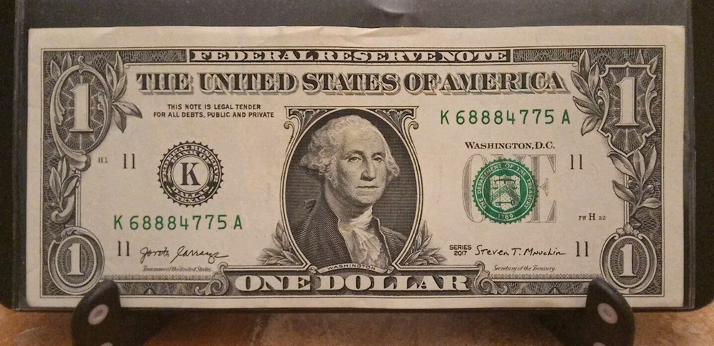 $1 One dollar bill K 68884775 A Banknote Miscut Error Series 2017 Error