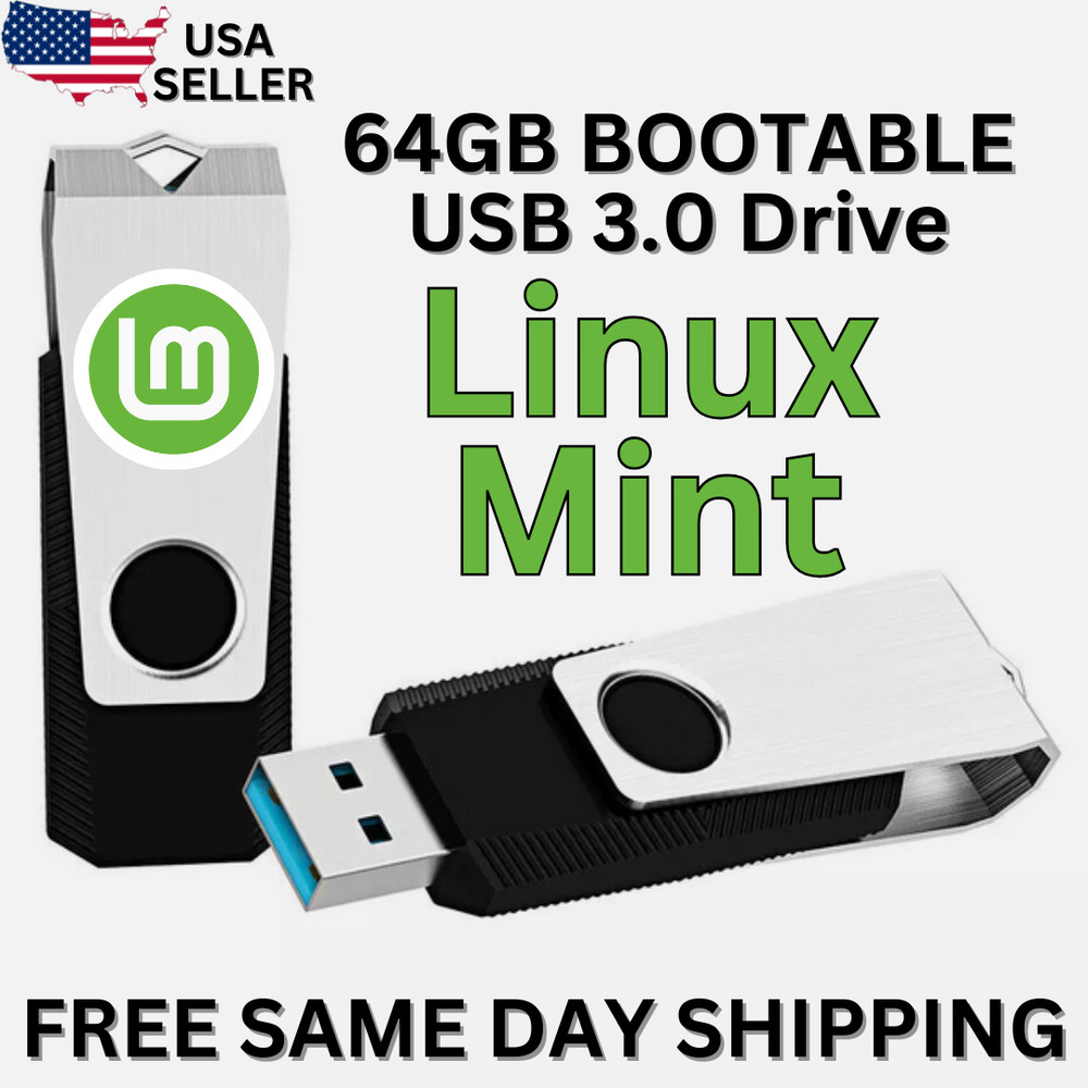 Linux Mint Latest Cinnamon OS 64-Bit Bootable USB Live Install PC 64GB USB 3.0