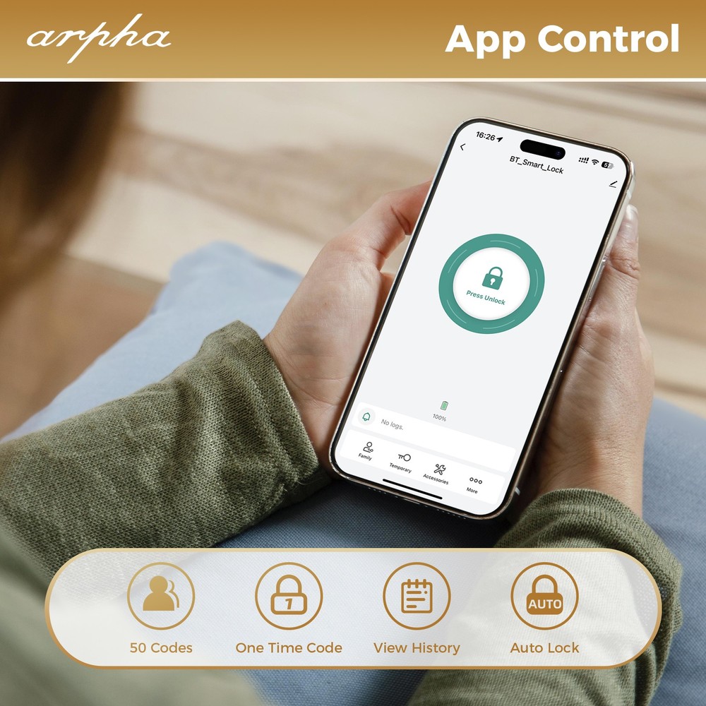 ARPHA Security Keyless Smart Door Lock 100Code Fingerprint Keyless Bluetooth APP