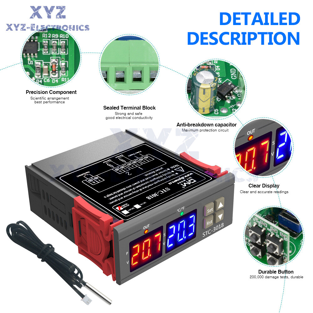 STC-3018 AC 110-220V Digital Temperature Controller Thermostat NTC Sensor Probe