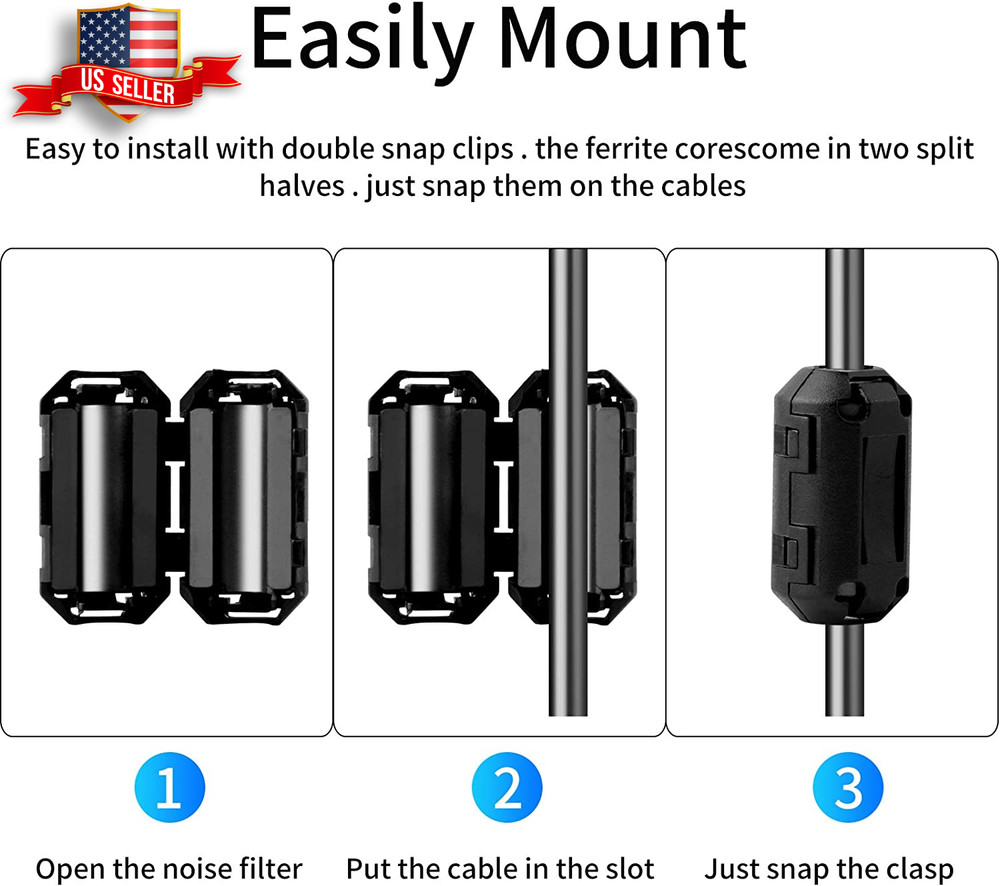 20 Pack Ferrite Chokes Bead Ring Core RFI EMI Noise Suppressor Filter Cable Clip