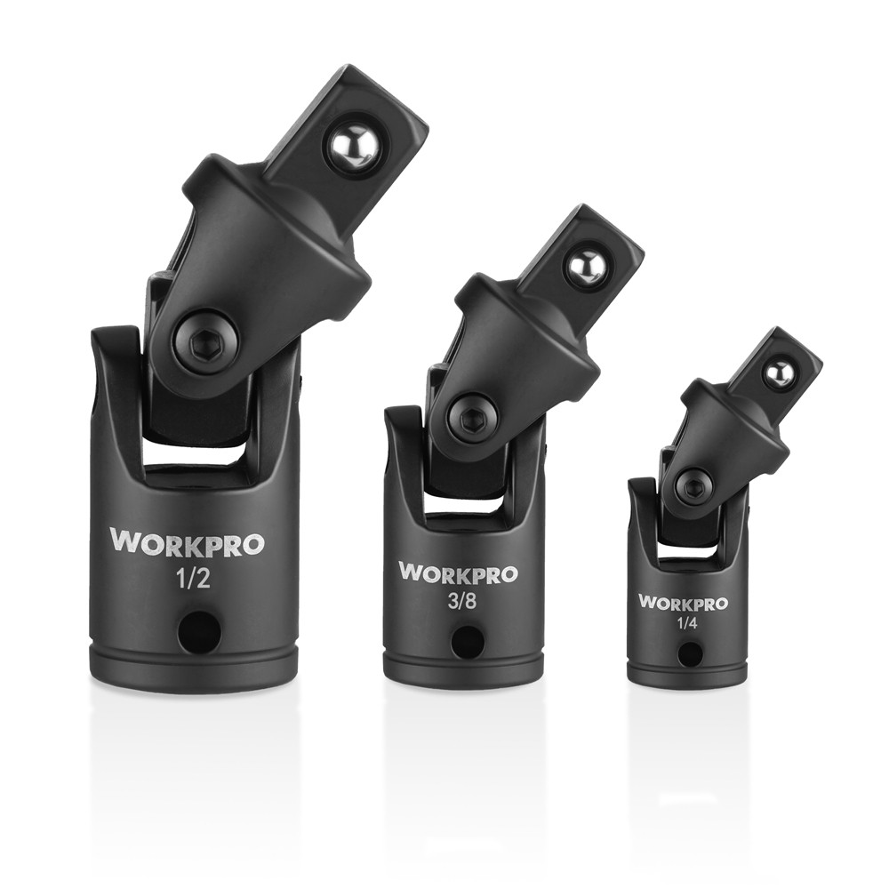 WORKPRO 3PC Universal Joint Socket Adapter Flexible U-Joint Set 1/4" 3/8" 1/2"Dr