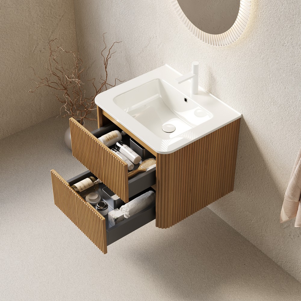 24" Modern Floating Vanity with Sink & 2 Drawers, Preassembled