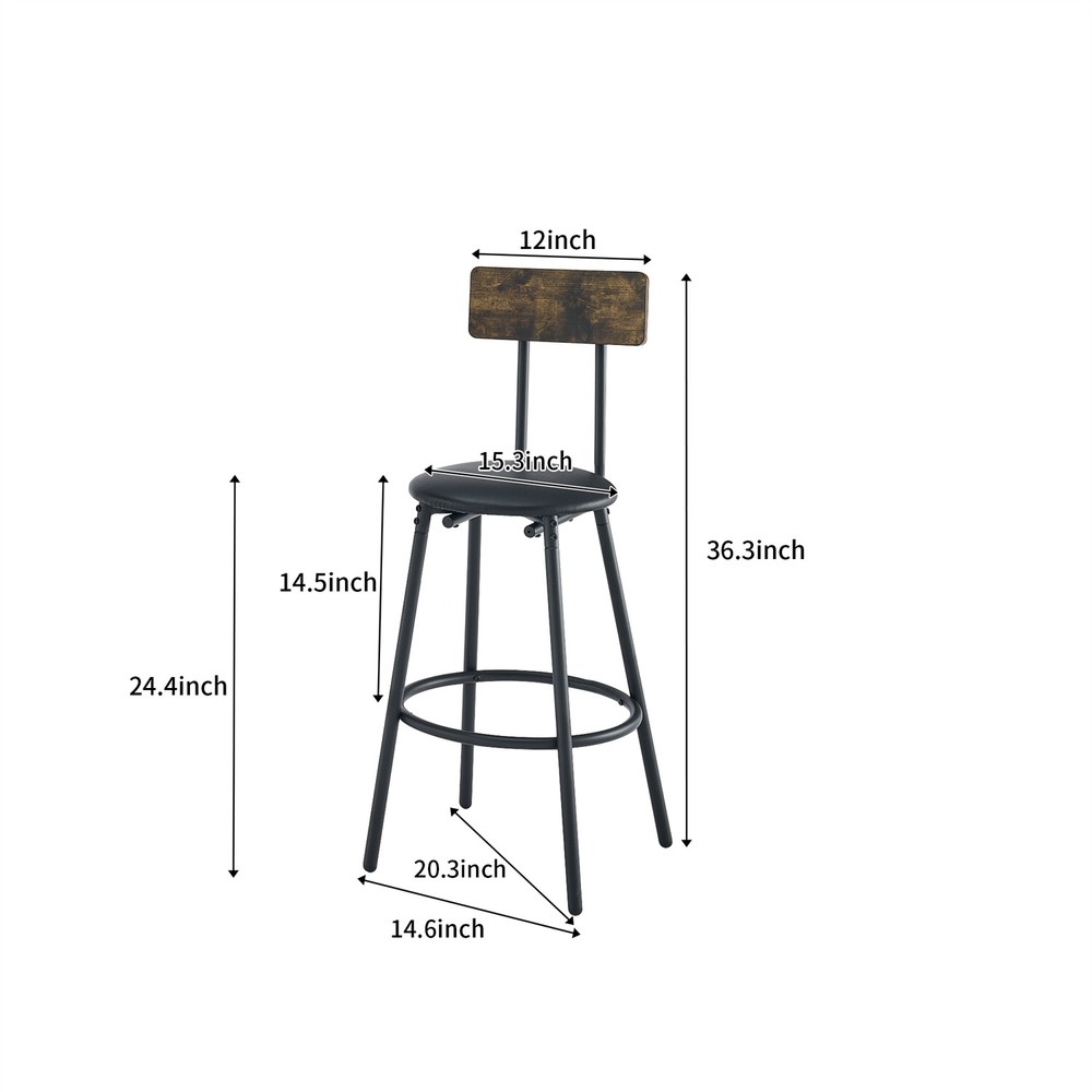 3 Piece Bar Table Set Counter Height Kitchen Table w/ 2 Upholstered Stools