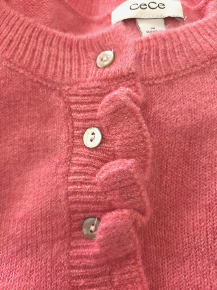 CeCe Pop Pink Blend Ruffle Button Cardigan Sweater/Long Sleevez/Sz.Medium/EUC