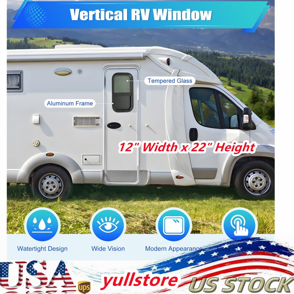 12''x22'' RV Camper Vertical Sliding Windows Rip-up Cargo Trailer Window