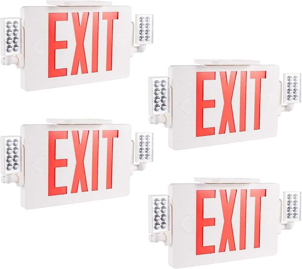 4 Pack LED Exit Sign Emergency Combo Light with Adjustable Two Head Battery UL