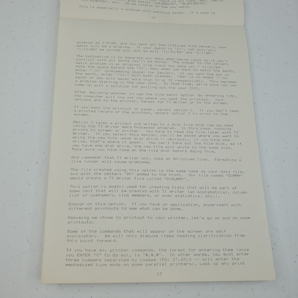 TI-99/4A Data Base 1 Computer Game Manuel Instructions Only Guide SPC Software