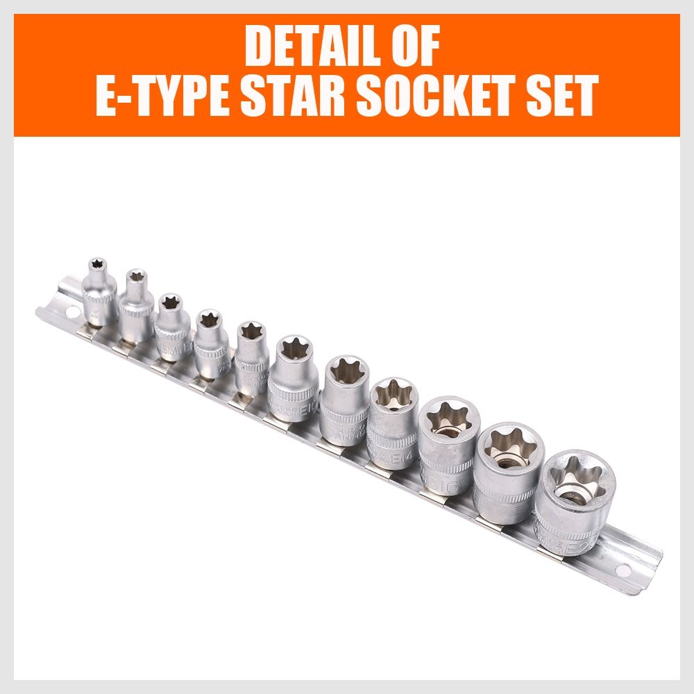 11Pcs E Torx Socket Set Female External Star Socket Set E4 - E20 Torque Socke...