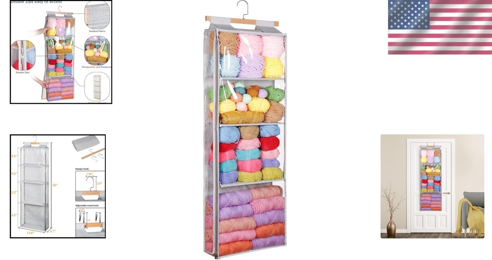 Yarn Storage Organizer with 4 Large Pockets Durable Dustproof Hanging Solution