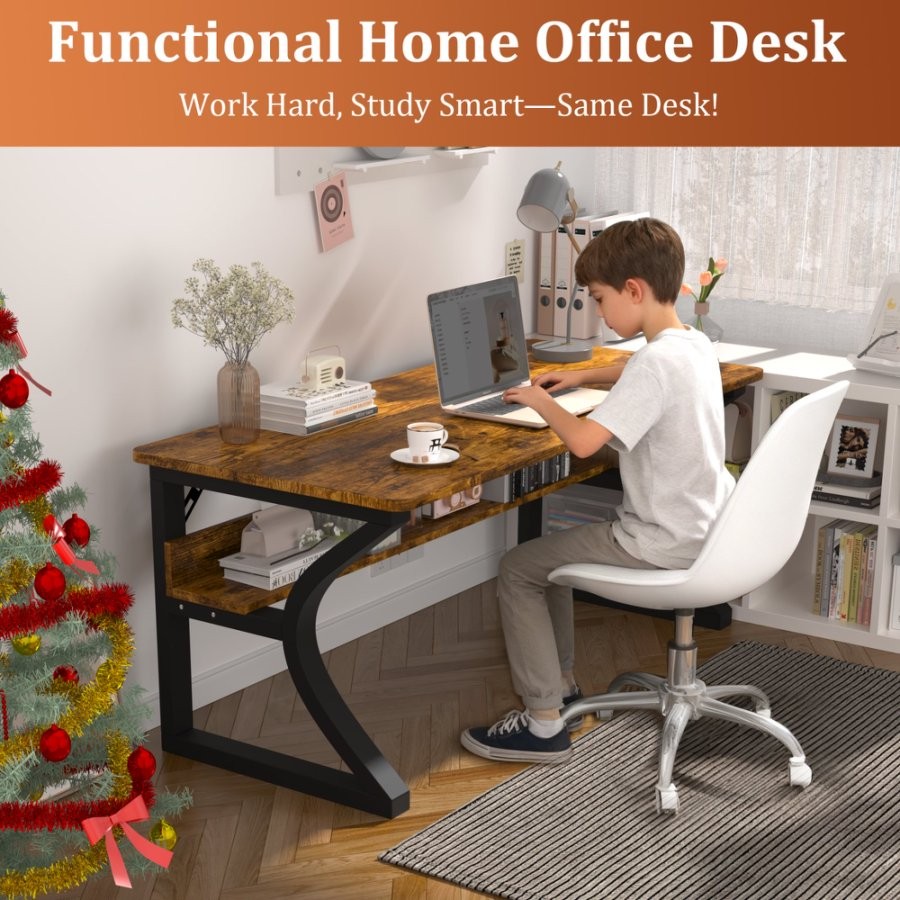 55 Inch Home Office Computer Desk Writing Work Study Table with Reinforcement