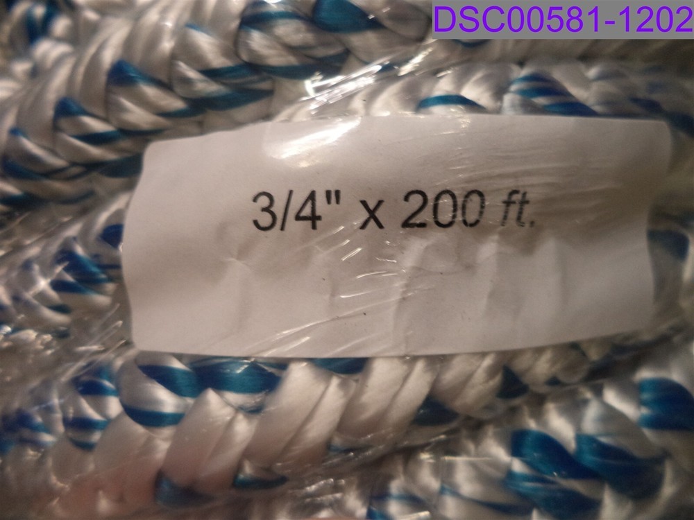 Double Braid Polyester 3/4" x 200' Blue and White Rope