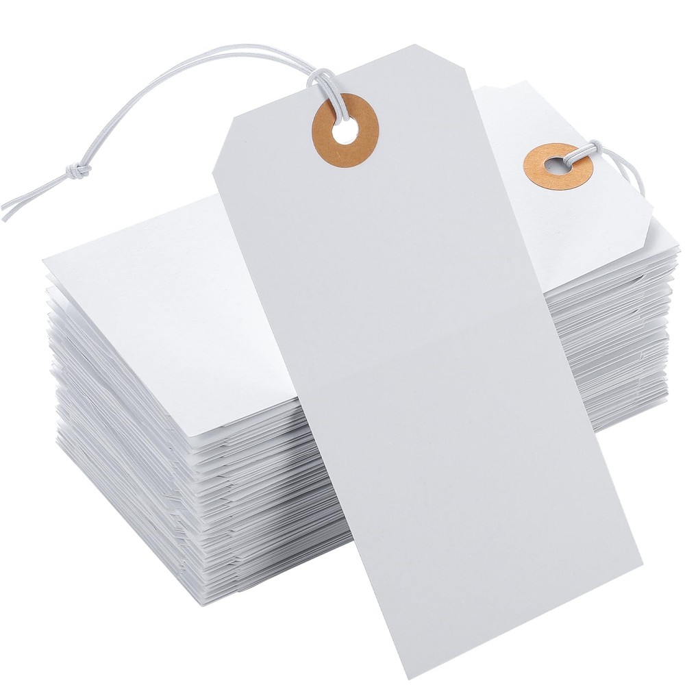 100pcs Large White Blank Tags with Elastic String, Reinforced Hole, Writable,...