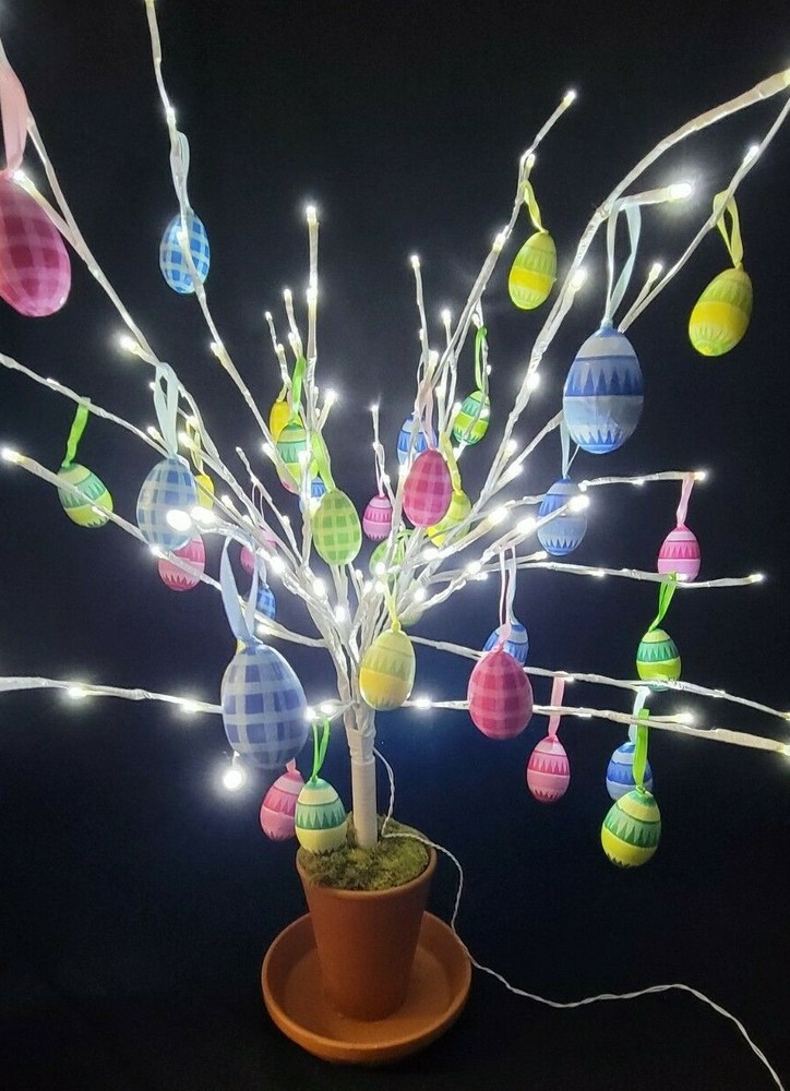 Electric Lighted 36 Inch Tall Easter Spring Tree 36 Hanging Colorful Eggs