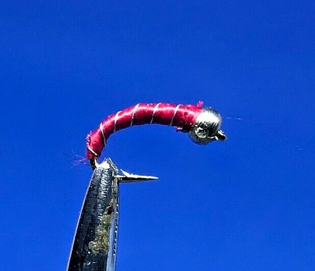 1 Dozen (12) Bead Head Zebra Midge Red Size 16 (281)