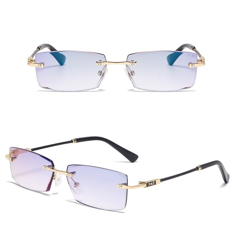Frameless Mens Blue Light Blocking Reading Glasses Rimless Rectangle Tinted Glas