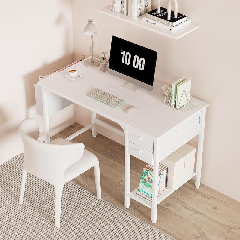 Small Computer Desk W/ Drawers Modern Study Writing Table Home Office Workspace