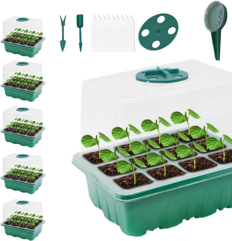 Seed Starter Tray, 5PCS Seed Starter Kit with Humidity Dome, Seedling Starter Tr