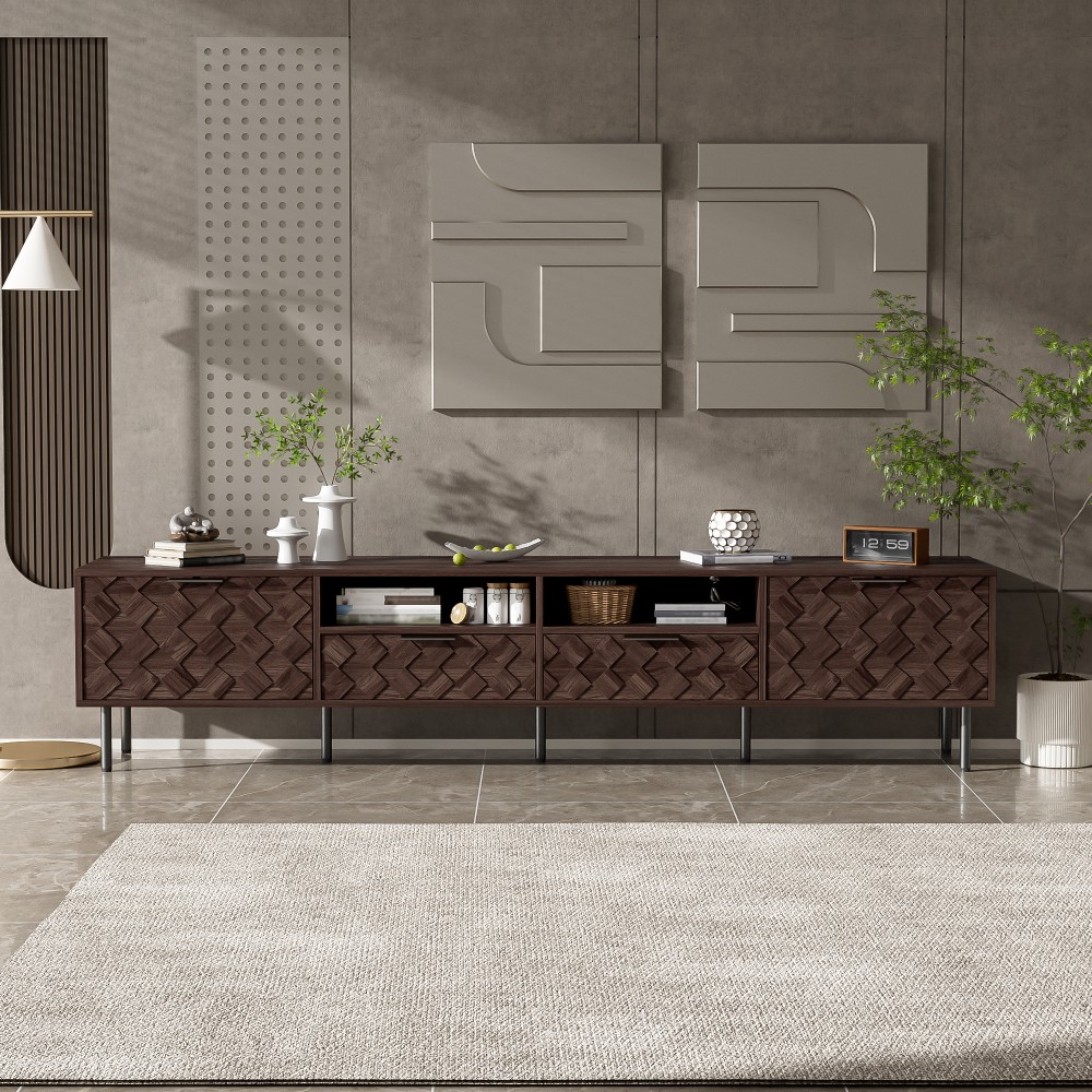 TV Stand with Storage Space Features Soft-Close Hinges Includes Table Legs