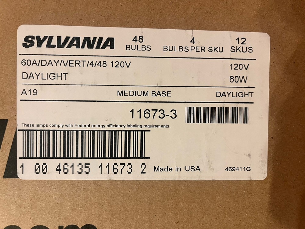 60 watt SYLVANIA Light Bulbs A19 4 Pack - New