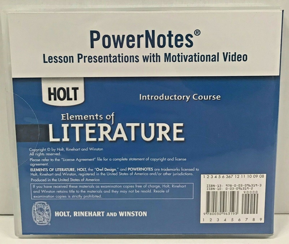 Holt Power Notes Lesson Presentations, Elements of Literature Course DVD-ROM