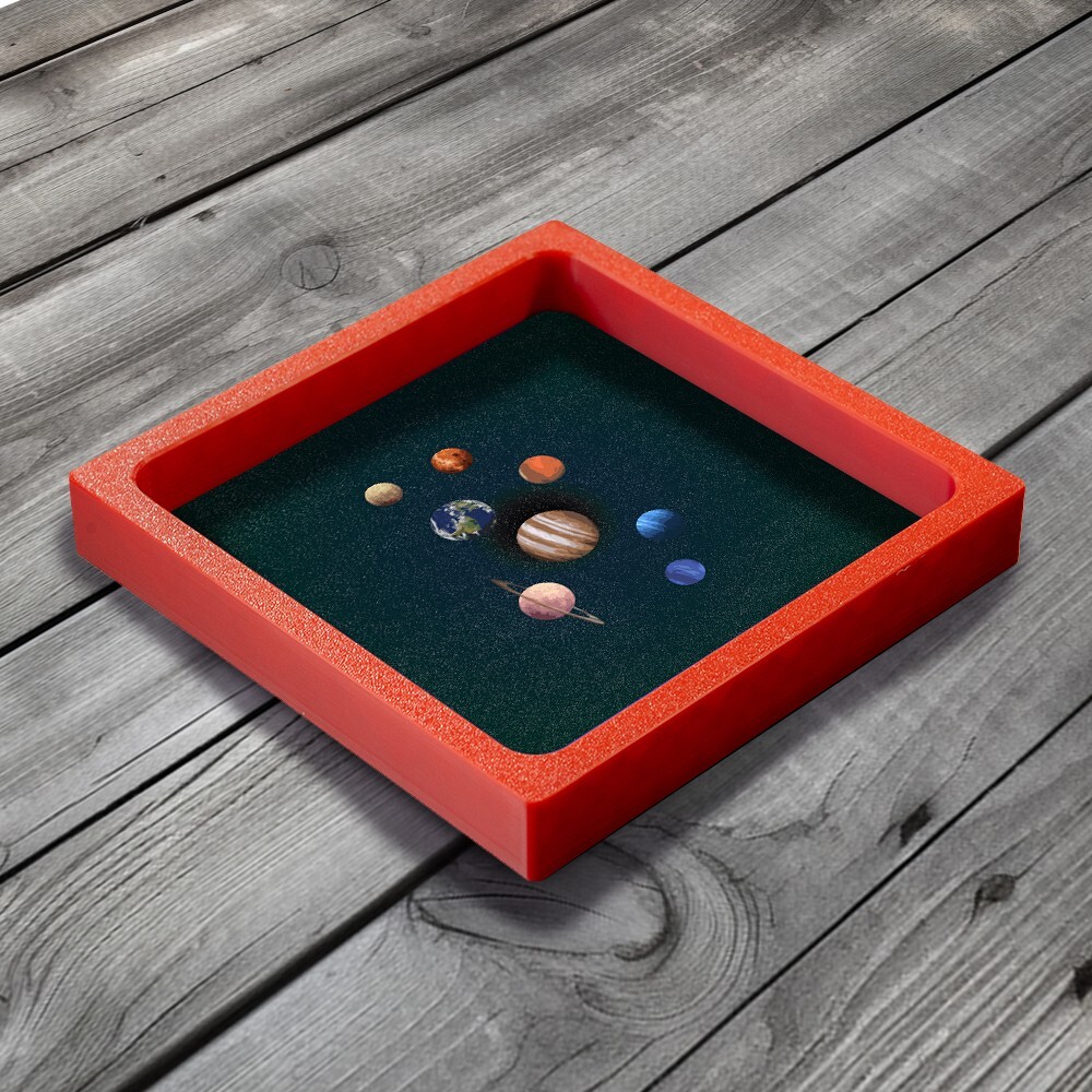 Red Solar System Dice Tray, 3D Printed with Neoprene Lining D&D Rolling Tray