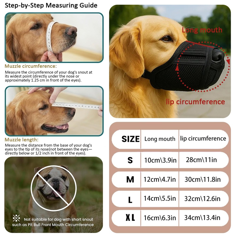 Dog Muzzle Breathable Air-Mesh 3D – Mesh Soft Muzzle for Small Medium Large S...