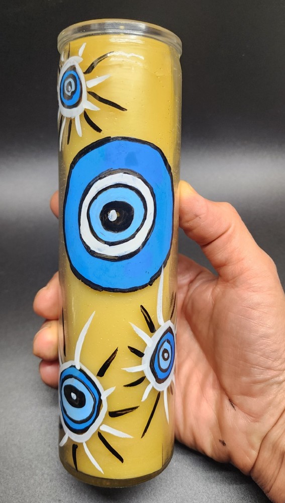 Evil Eye protection, hand painted Beeswax Candle