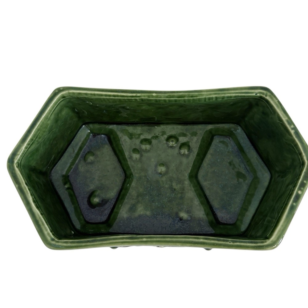 Vintage American Bisque Green Footed Rectangular Planter Floral Scroll 8.75 in